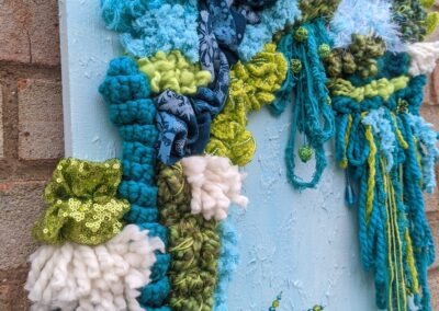 Charlotte Greenman Art - Coral Reef - Mixed Media Weaving on Canvas - Close up