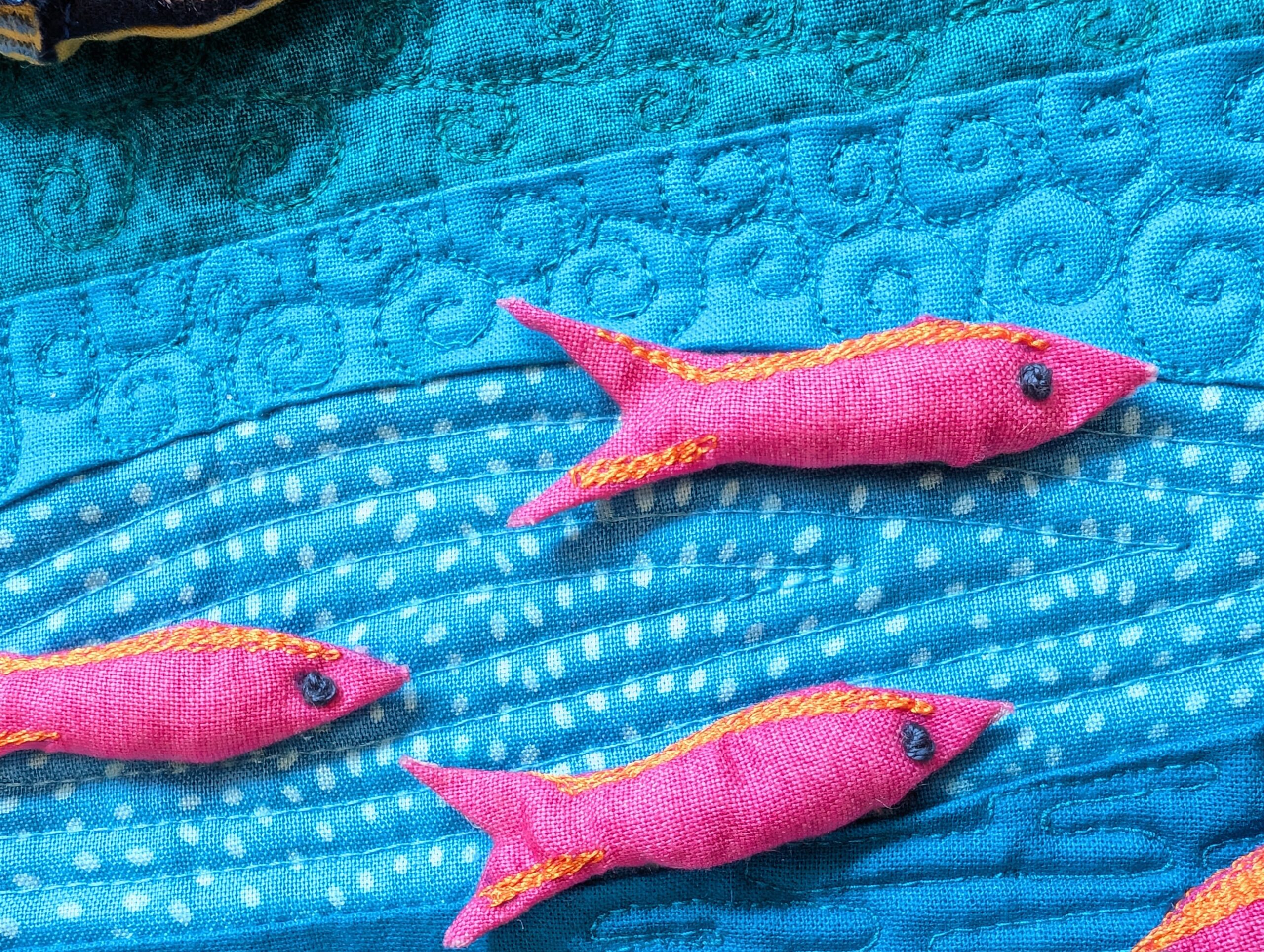 Fish and quilting - Malvern Quilt Show 2026 prizes unwrapped - Award winning quilt 2026 - Beginners Award - Charlotte Greenman Art